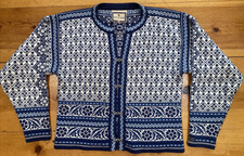 Dale Of Norway S/M 100  Cotton Nordic Fair Isle Sweater Cardigan Blue EUC
