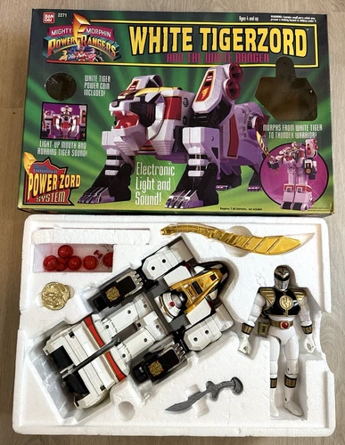 Vtg 1994 Bandai Mighty Morphin Power Rangers WHITE TIGERZORD & RANGER #2271
