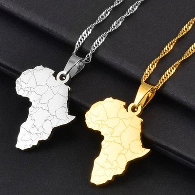 African Country Pendant Africa Continent Map Necklace Chain Gold Afro Women Men