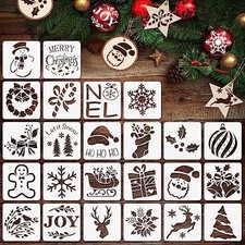 24Pcs Christmas Stencils 3x3" for Painting on Wood, DIY Christmas Ornaments