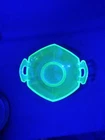 Vintage Green Uranium Vaseline Depression Glass Hexagonal Candy Dish w/ Handles