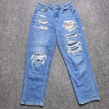 American Eagle Jeans Womens 6 Blue Original Mom Straight Medium Wash Distressed