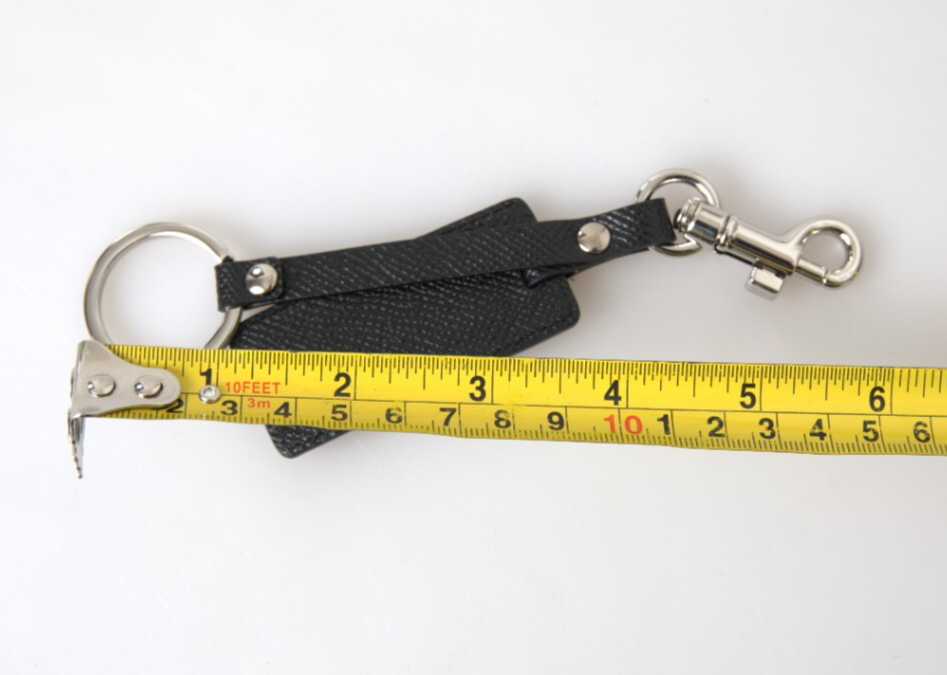 DOLCE & GABBANA Keychain Black DG Logo Leather Silver Metal