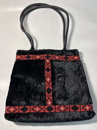 VTG Y2K EXPRESS World Brand-Native American Beaded-Faux Fur Shoulder Bag Purse