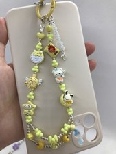 DIY Beaded Phone Charm Wristlet Bracelet String Strap Bag Charm Gift Cute Yellow