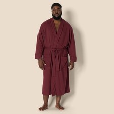 Men's 60 Cotton Mid-Length Lightweight Waffle Robe 5XLarge Big Rich Burgundy