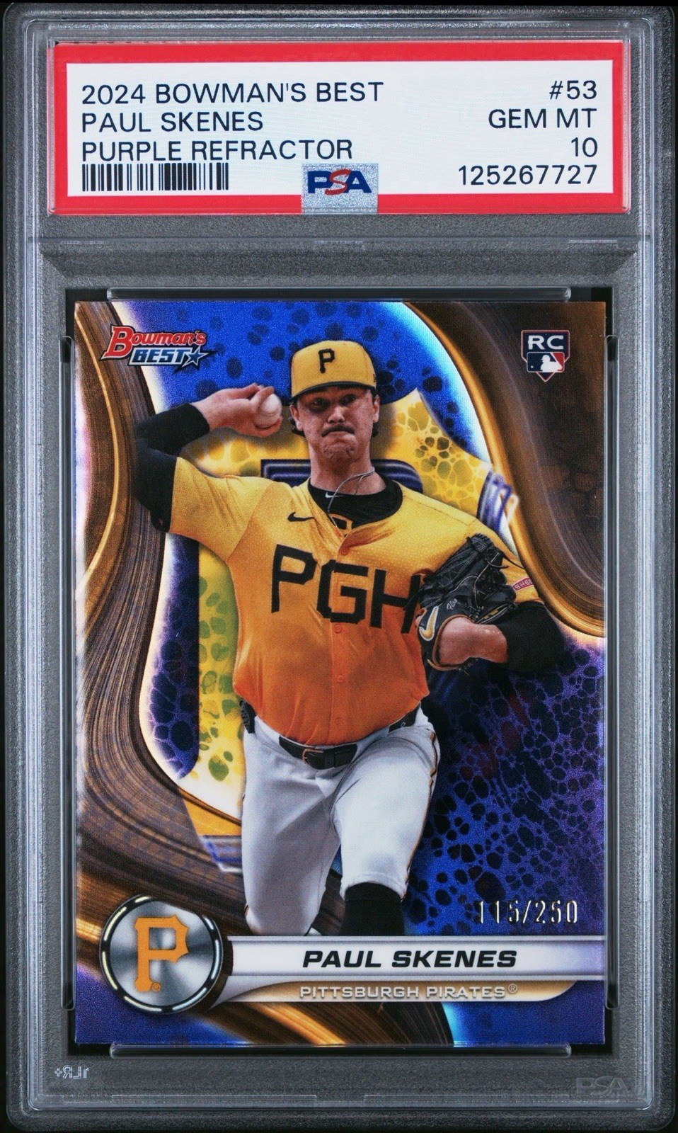 2024 Bowman's Best Paul Skenes Purple Refractor RC #’d 115/250 PSA 10 Pop 45
