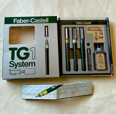 NOS Vintage Faber-Castell TG1 Technical Pen Set (3 Pens + Ink) NEW