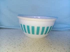 Small 41/2" Milk White Bowl With Blue Stripes Hazel Atlas? Vintage Nice Cond.