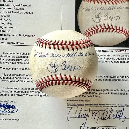 Yogi Berra “It Ain’t Over Till It’s Over” Signed Baseball -JSA LOA - Yankees HOF