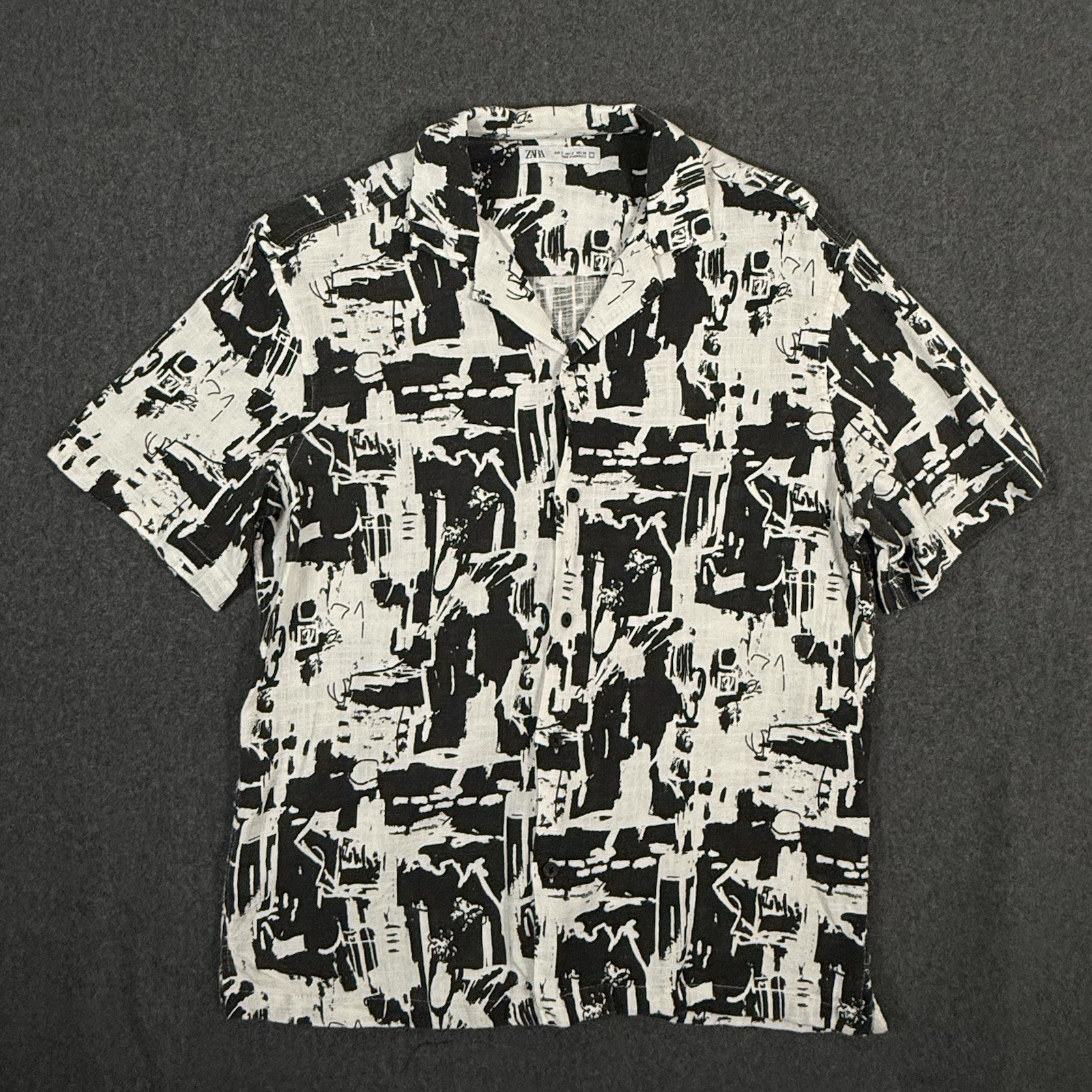 Zara Abstract Print Shirt Mens Black White  S