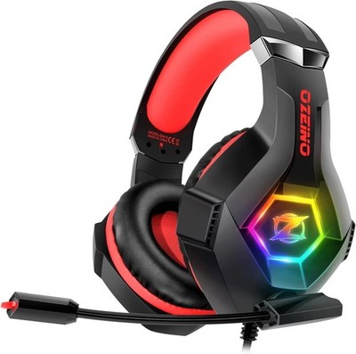 Ozeino Wired Gaming Headset für Ps4 Ps5 PC Kopfhörer mit Large, Schwarz Rot 