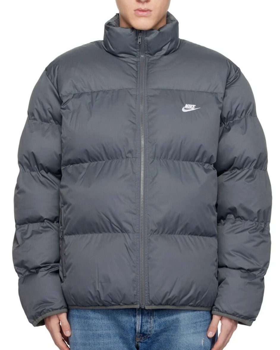 Men's Nike Sportswear Club Puffer Jacket Grey White Sweater FB7368-068 Size XL