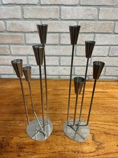 Vintage 1960s MCM Stainless Steel Four Stem Candlesticks MG Danish Candle Holder