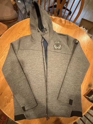 Macron Italia Italy FIR Rugby Windbreaker Men XXL Hooded Full Zip Jacket 2XL