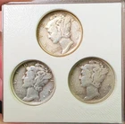 1936 P, S, D Mercury Dime lot of 3 Circulated Silver 0.9 Fineness