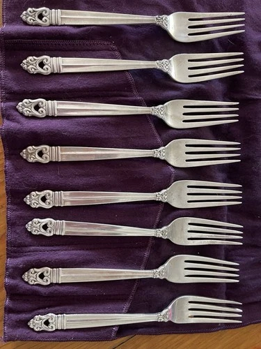International Royal Danish 8 Sterling Silver Dinner Forks No Mono 485gr Estate