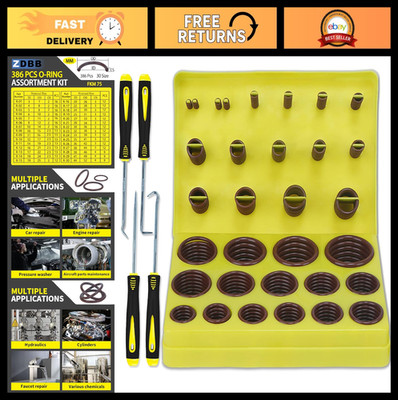 386 PCS Metric Viton O-Ring Assortment Set - 30 Sizes, Oil & Heat Resistant, Flu