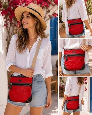 Osprey London Graeme Ellisdon Red Leather Crossbody Messenger Purse Brown Contra