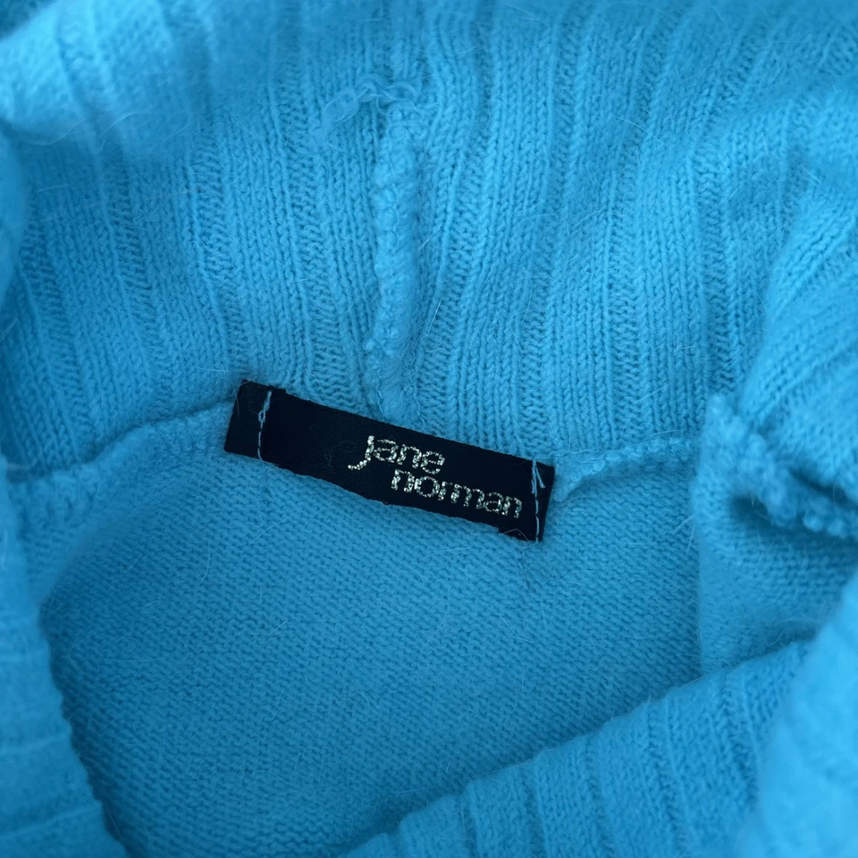 Vintage JANE NORMAN Turquoise Angora Blend Cowl Neck Sleeveless Jumper UK10 B28" - Image 4 of 4