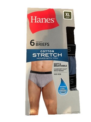 Hanes Tagless Cotton Stretch Briefs Men's XL  Cool Comfort Mid Rise 6pk