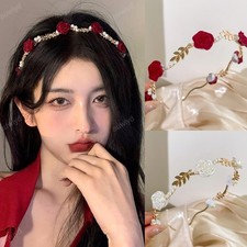 auwiyd 2 PCS Rose Vine Gold Headband Metal 2 Count Pack of 1 , Red, White