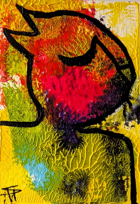 ACEO Cat Painting Abstract Original Expressionism Modern Art By Samantha McLean
