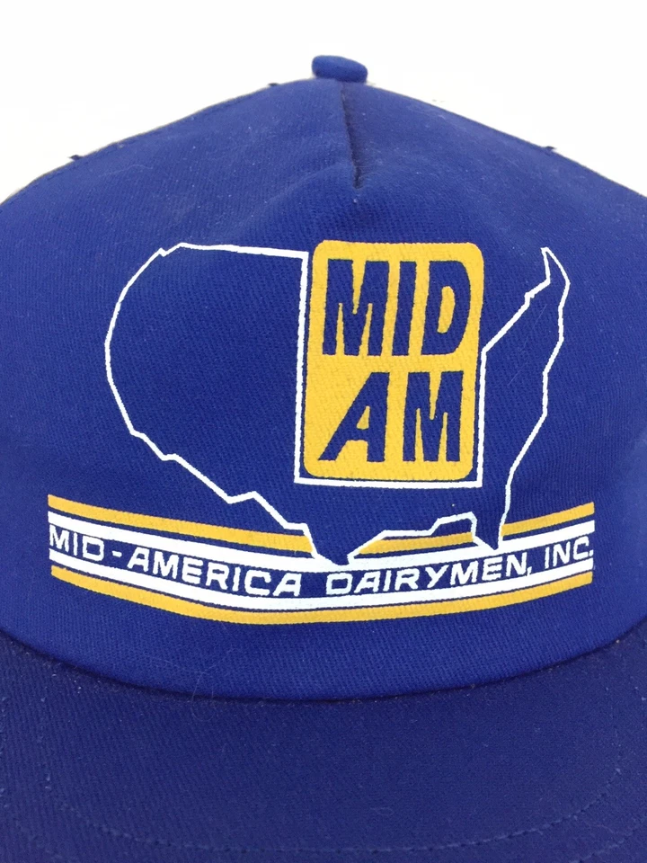 De colección Mid America Dairymen Sombrero Gorra a Rayas Mid Am Snapback Logo Camionero Béisbol Foto 4 de 4