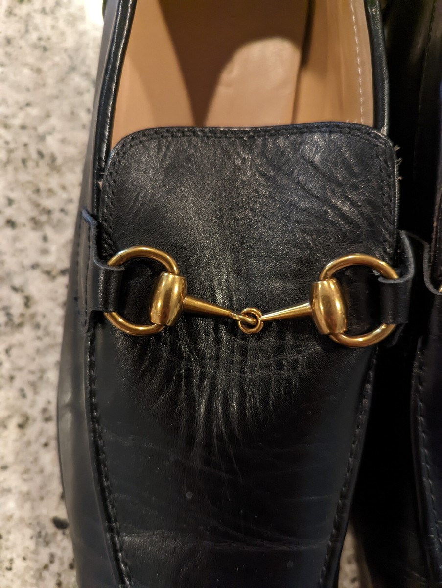 BLACK LEATHER GUCCI HORSEBIT LOAFER SHOES 9 1/2 see