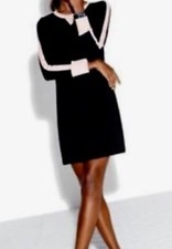 J Crew Black Pink Wool Blend Knee Length Ponte Long Sleeve Dress
