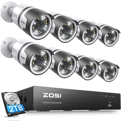 ZOSI 4K NVR 8CH 5MP Security PoE CCTV Camera System Audio AI Detection 2TB