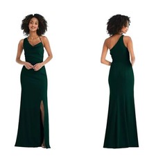 New AFTER SIX 4 R Evergreen Crepe One Shoulder With Strap Cowl Neck Dress Women