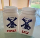 VINTAGE HAZEL ATLAS MILK GLASS DUTCH WINDMILL SALT AND PEPPER SHAKERS