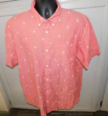 VANS coral S/S button down camp shirt w palm trees men sz L