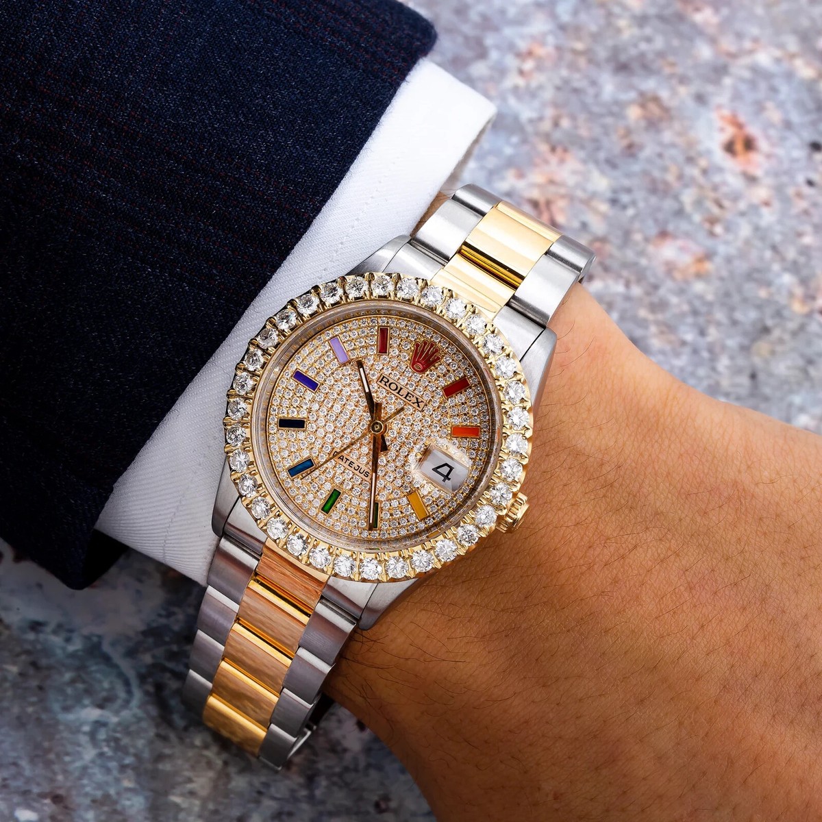 Rolex Datejust 36mm Rainbow Diamond Dial Two-Tone Yellow Oyster