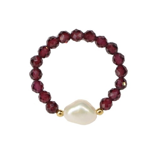 A++ Red Garnet & Peral Faceted Round Gemstone Beaded Adjustable Rings For Women - Picture 12 of 12
