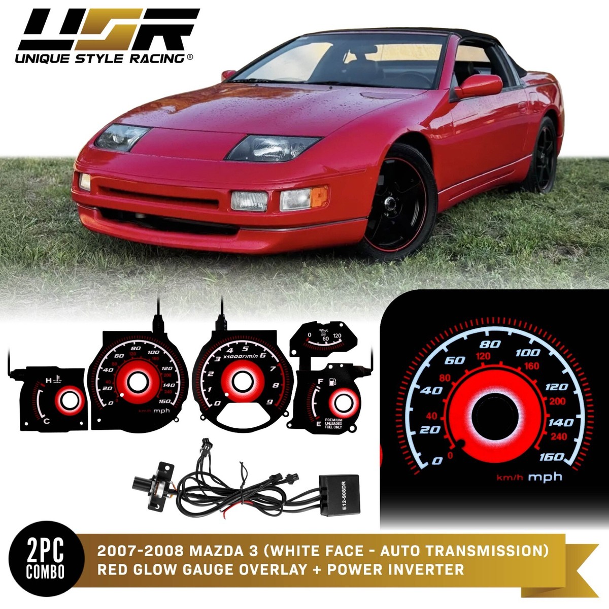 RED Glow Gauge Black Overlay For 92-96 Nissan 300ZX 300 ZX