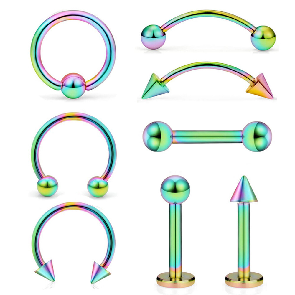 5 Or 8 PCS Surgical Steel Nose Rings & Studs - 16G To 20G, Multi-Color CZ, 7mm Length 5 thumbnail image