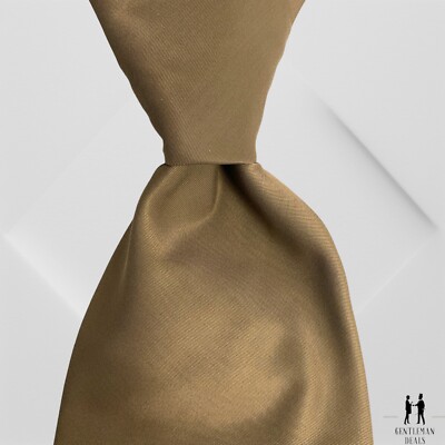 ALTEA Milano Mens Necktie Tie Cotton silk Solid Beige Brown Khaki 59 x 4 NWOT