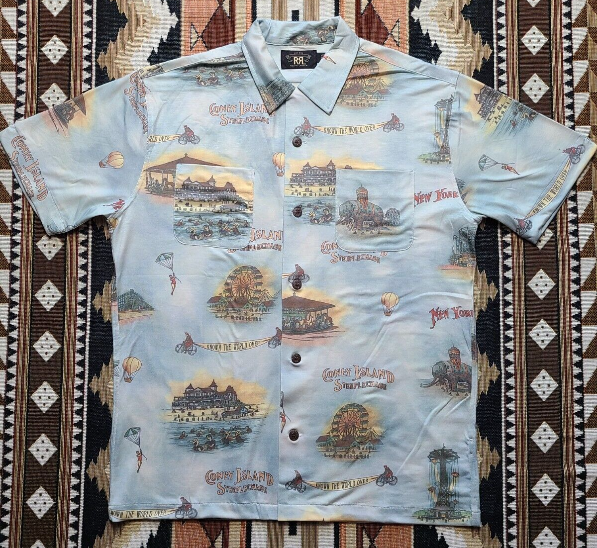Ralph Lauren RRL CAMP SHIRT CONNEY ISLAND sz M Coney Island Print 