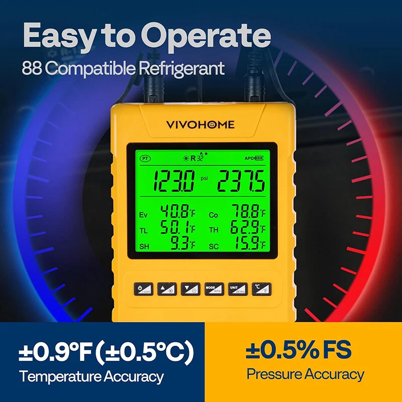 Digital HVAC Manifold Gauge Set Refrigeration AC Gauges for R1234yf R134a R410a - Image 3 of 4