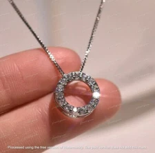 2Ct Round Cut Lab Created Diamond Necklace Circle Pendant 14k White Gold Finish