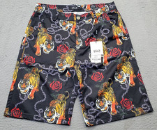 Colección SSLR Bermudas Pantalones Cortos Hombres 32 Multi Hawaiano Tropical Tigre Cortado Bolsillo