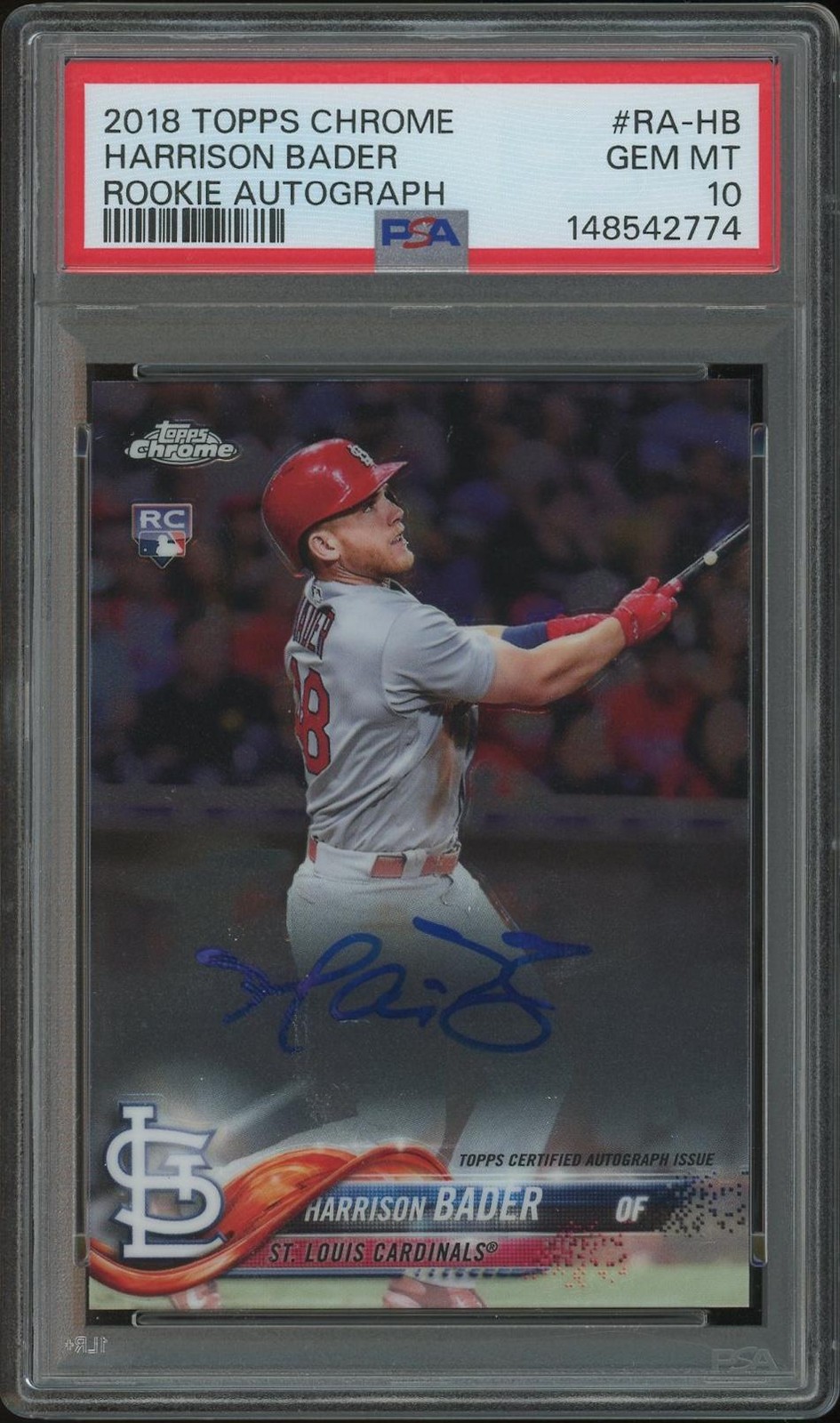 2018 Topps Chrome Baseball #RAHB Harrison Bader Rookie Auto PSA 10 (GEM MT)