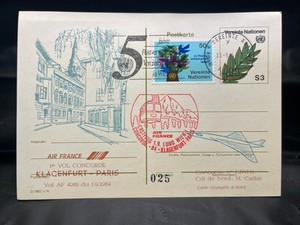 Concorde First Flight Postcard Klagenfurt - Paris 1984 with COA 