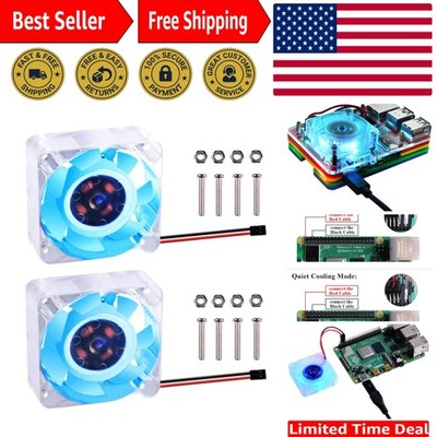 Dual 40x40x10mm Cooling Fans, Silent Operation for Raspberry Pi Projects - Blue