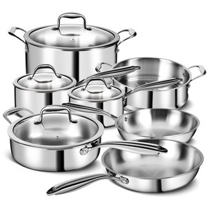 Ewfen 3 Ply Stainless Steel 11-Piece Cookware Set Lids Pots And Pans Kitchen
