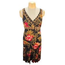 R&K Originals Floral Midi Dress Womens 14 Tropical Beaded Empire Waist Smocked