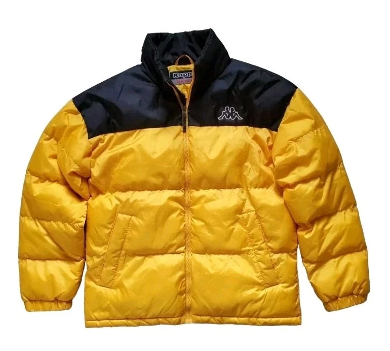 KAPPA Puffer Jacket Coat Mens M Vintage Y2K Yellow Black