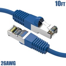 10FT Cat5E RJ45 Ethernet LAN Network FTP Shielded Patch Cable Pure Copper Blue